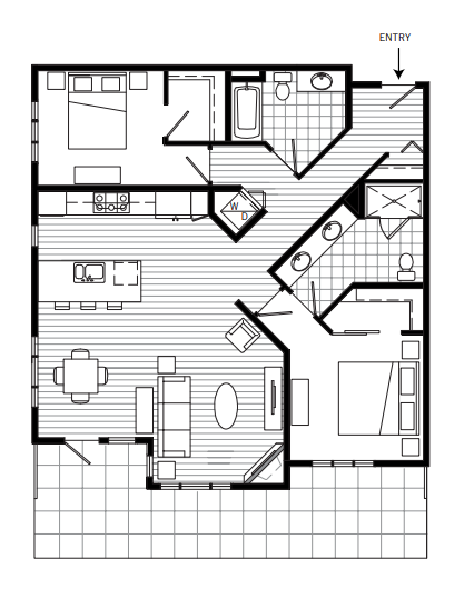 2 Bed 2 Bath Floor Plan | 1,397 Sq. Ft. at 128 on State, Kirkland, Washington